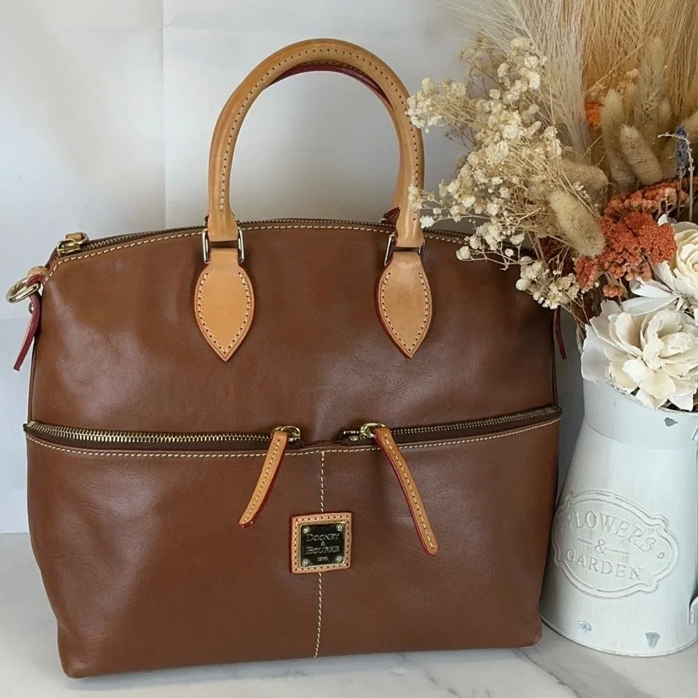 Dooney & Bourke Vintage Dillen Brown Tan Hand Crossbody Satchel‎ Bag